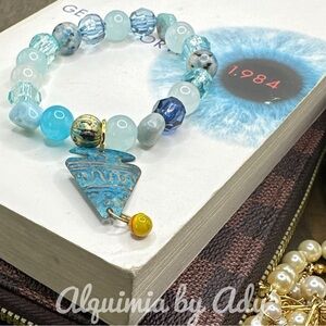 Aquamarine beaded bracelet k2 Jasper jade untreated topaz